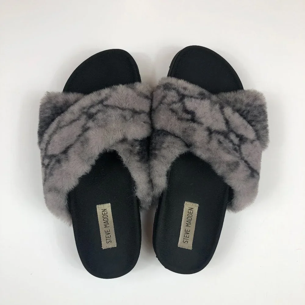 Steve Madden Amari Cozy Faux Fur Comfort Insole Footbed Sandals Fairycore